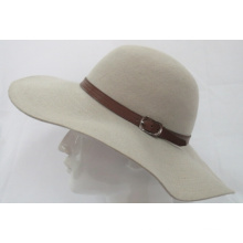 Girls Fashion Wool Felt Fedora Hat with Leather Hatband (F-070007)